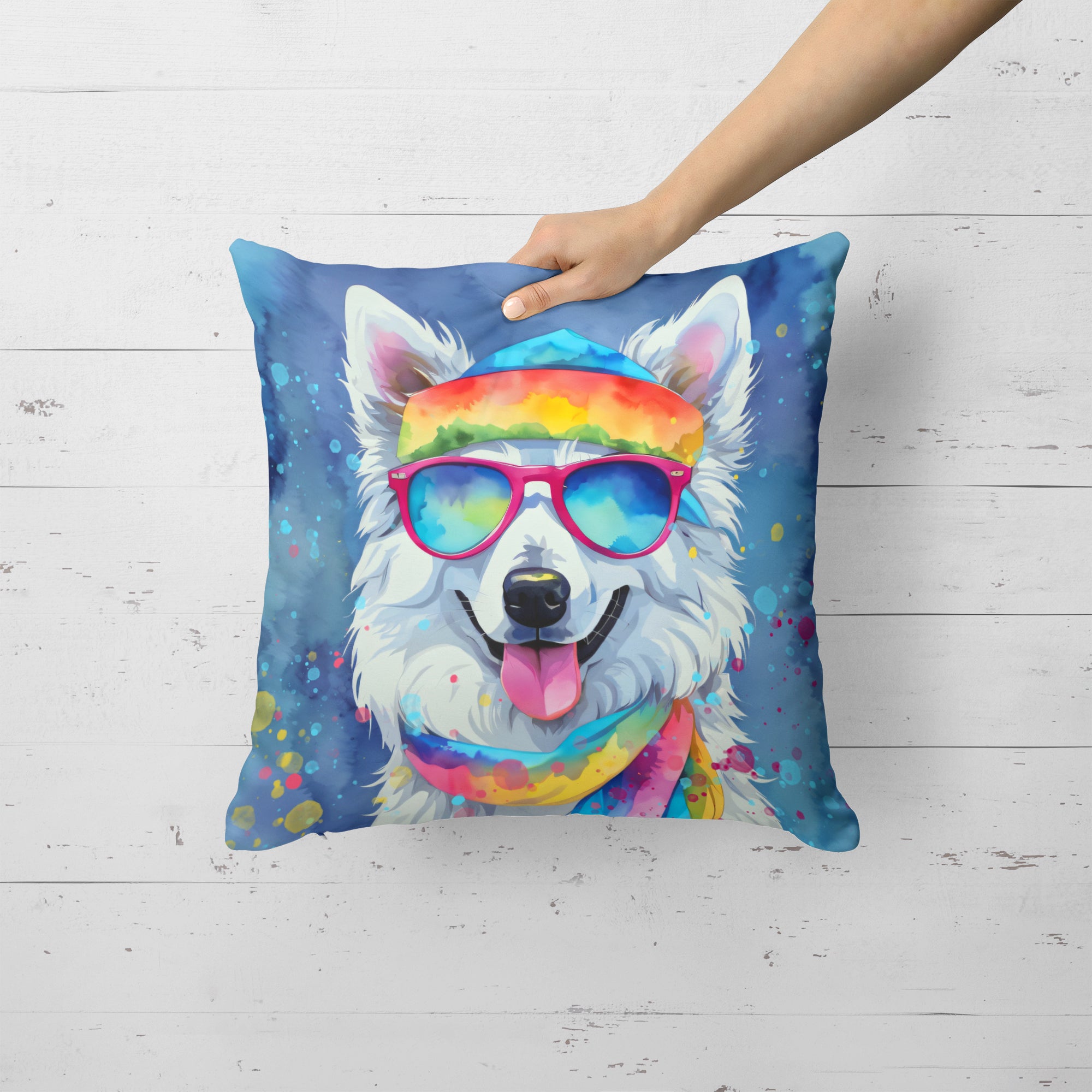 American Eskimo Hippie Dawg Fabric Decorative Pillow