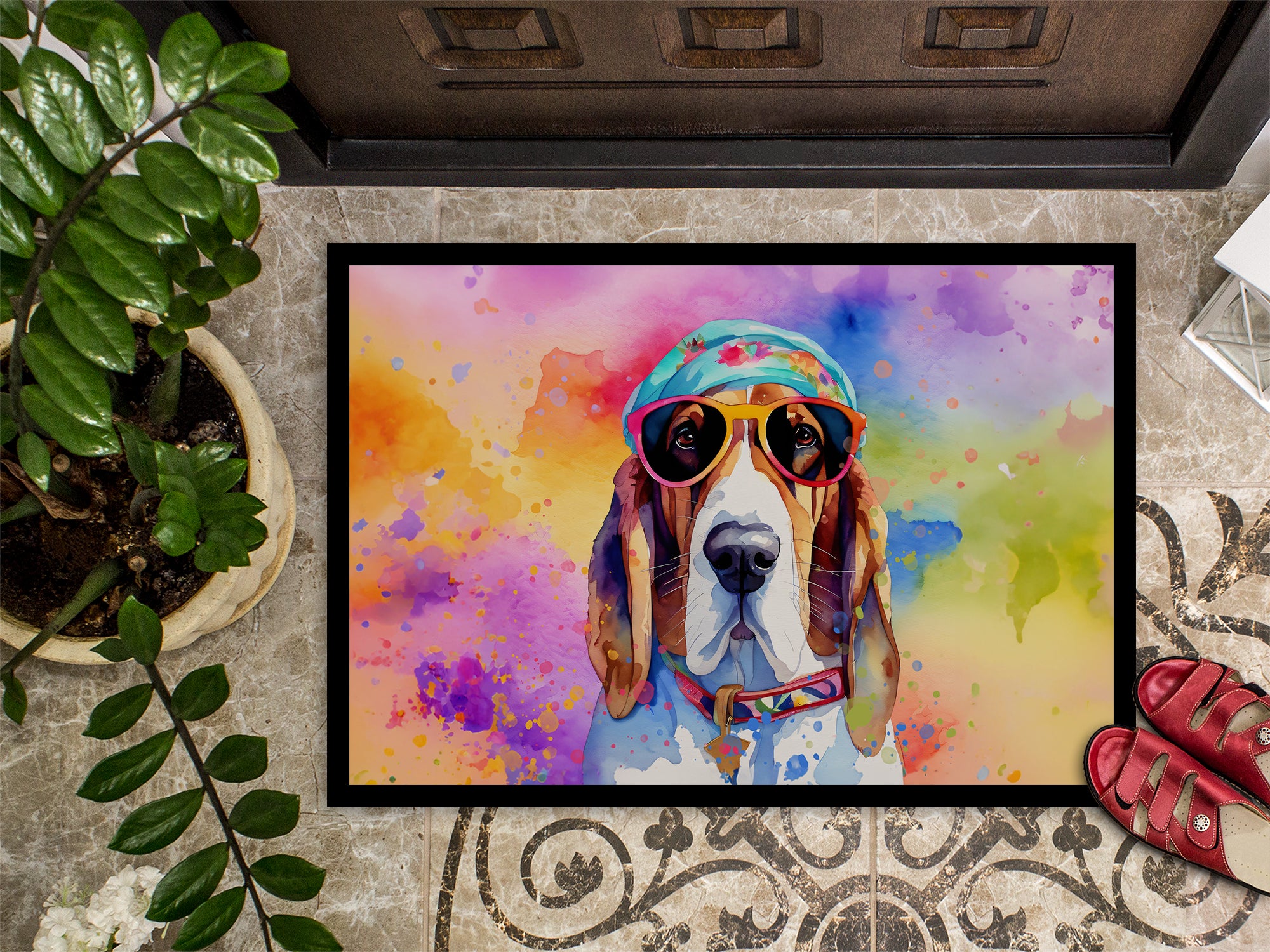 Basset Hound Hippie Dawg Indoor or Outdoor Mat 24x36