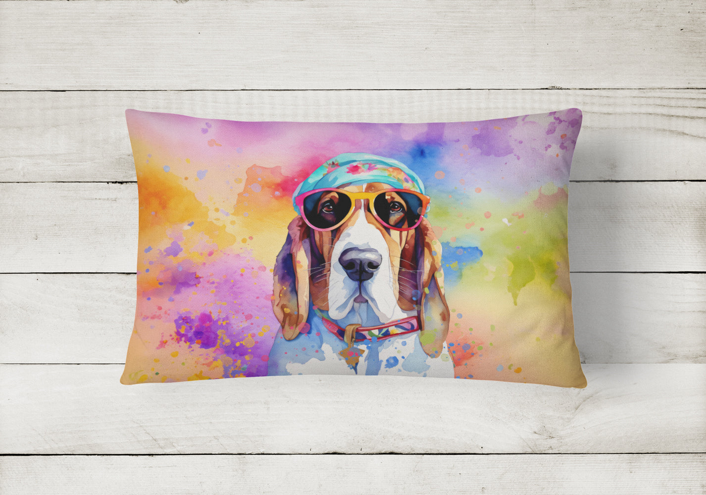 Buy this Basset Hound Hippie Dawg Fabric Decorative Pillow