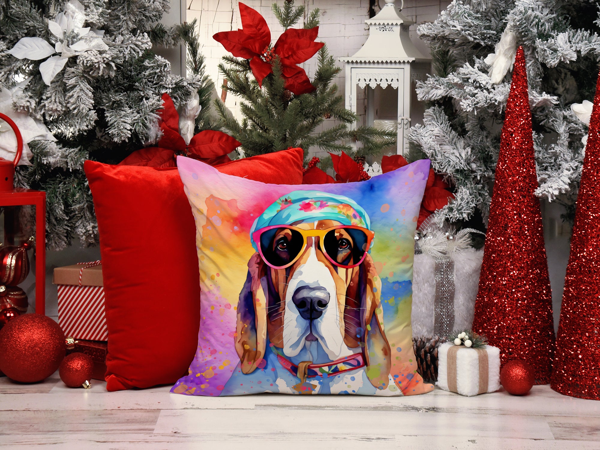 Basset Hound Hippie Dawg Fabric Decorative Pillow