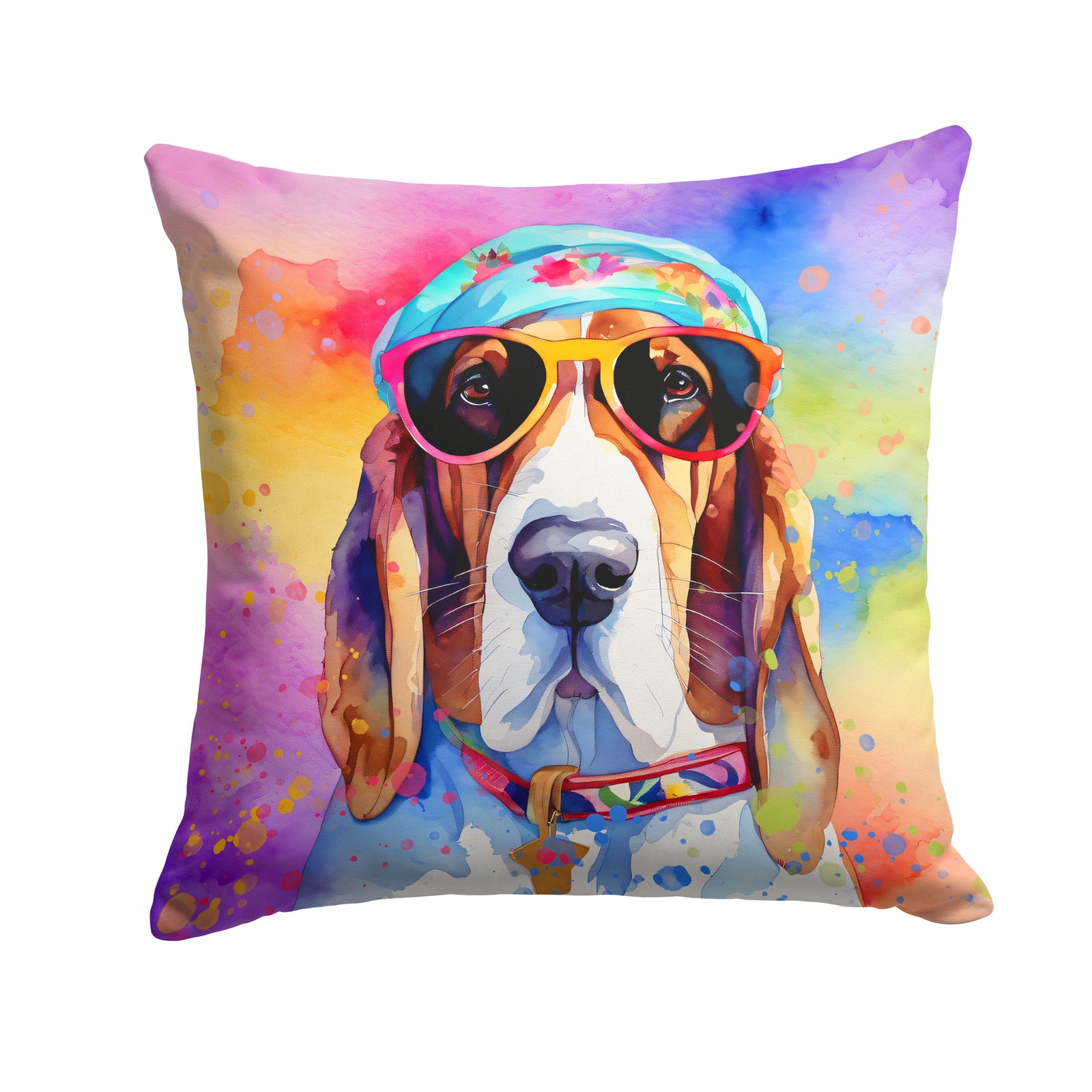 Buy this Basset Hound Hippie Dawg Fabric Decorative Pillow