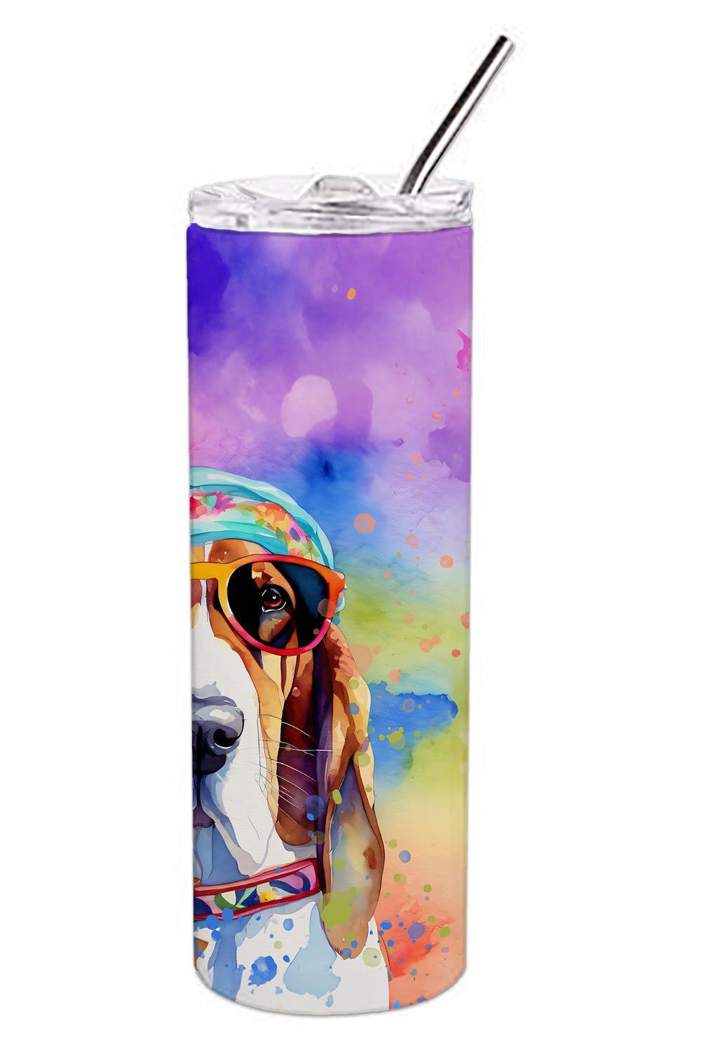 Basset Hound Hippie Dawg Stainless Steel Skinny Tumbler