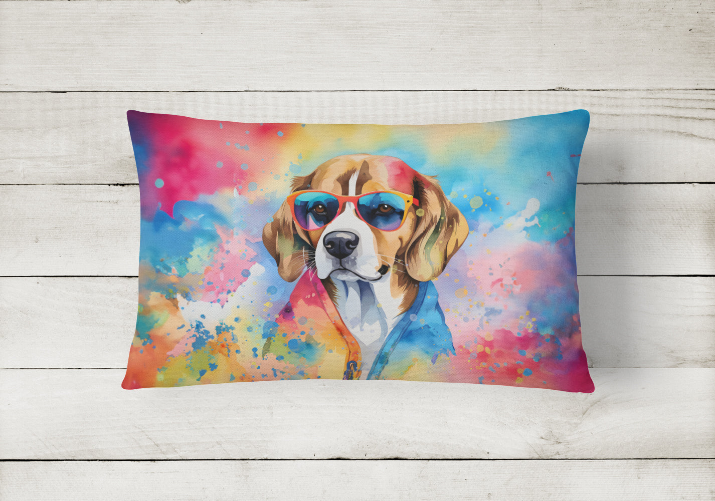 Beagle Hippie Dawg Fabric Decorative Pillow