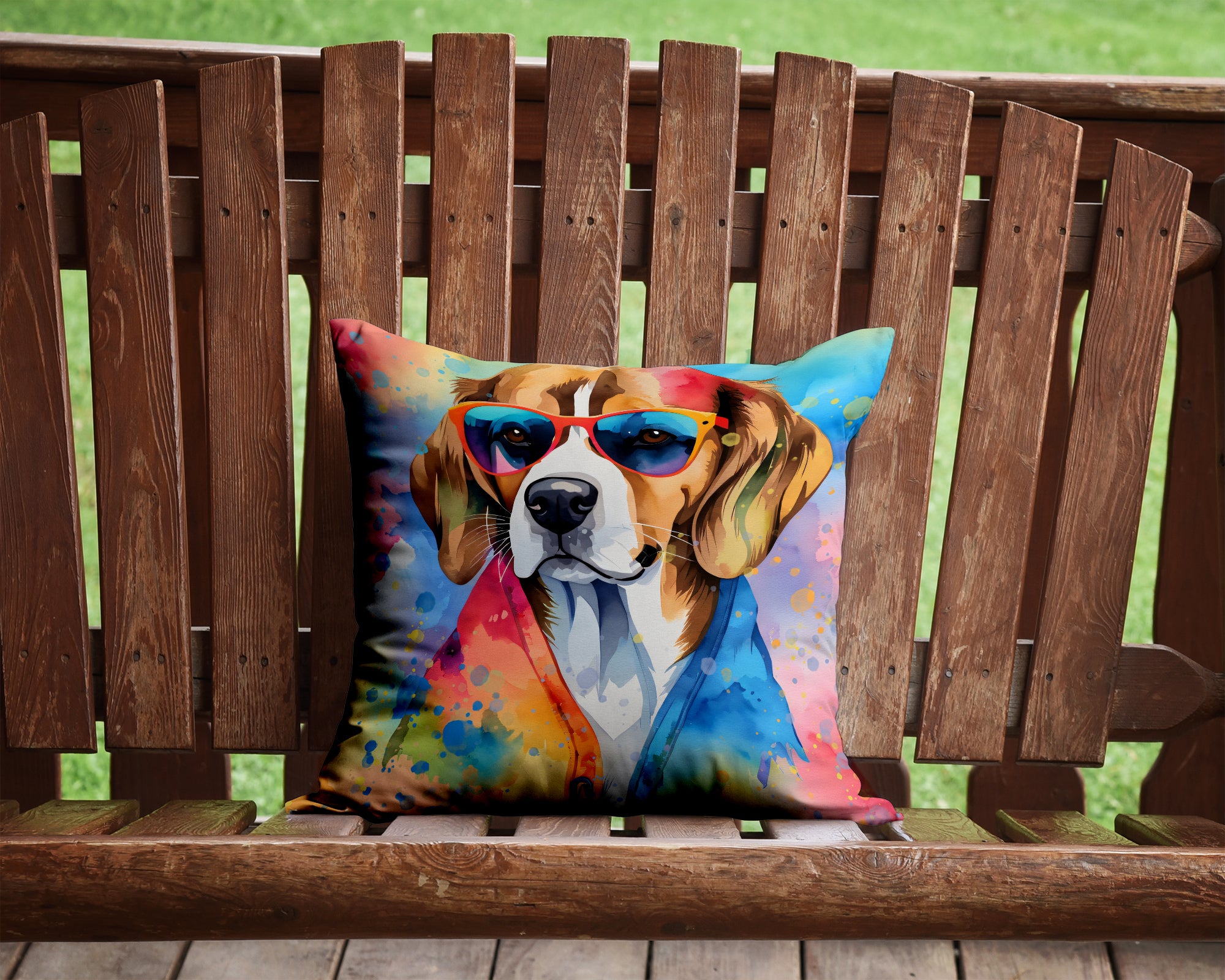 Beagle Hippie Dawg Fabric Decorative Pillow