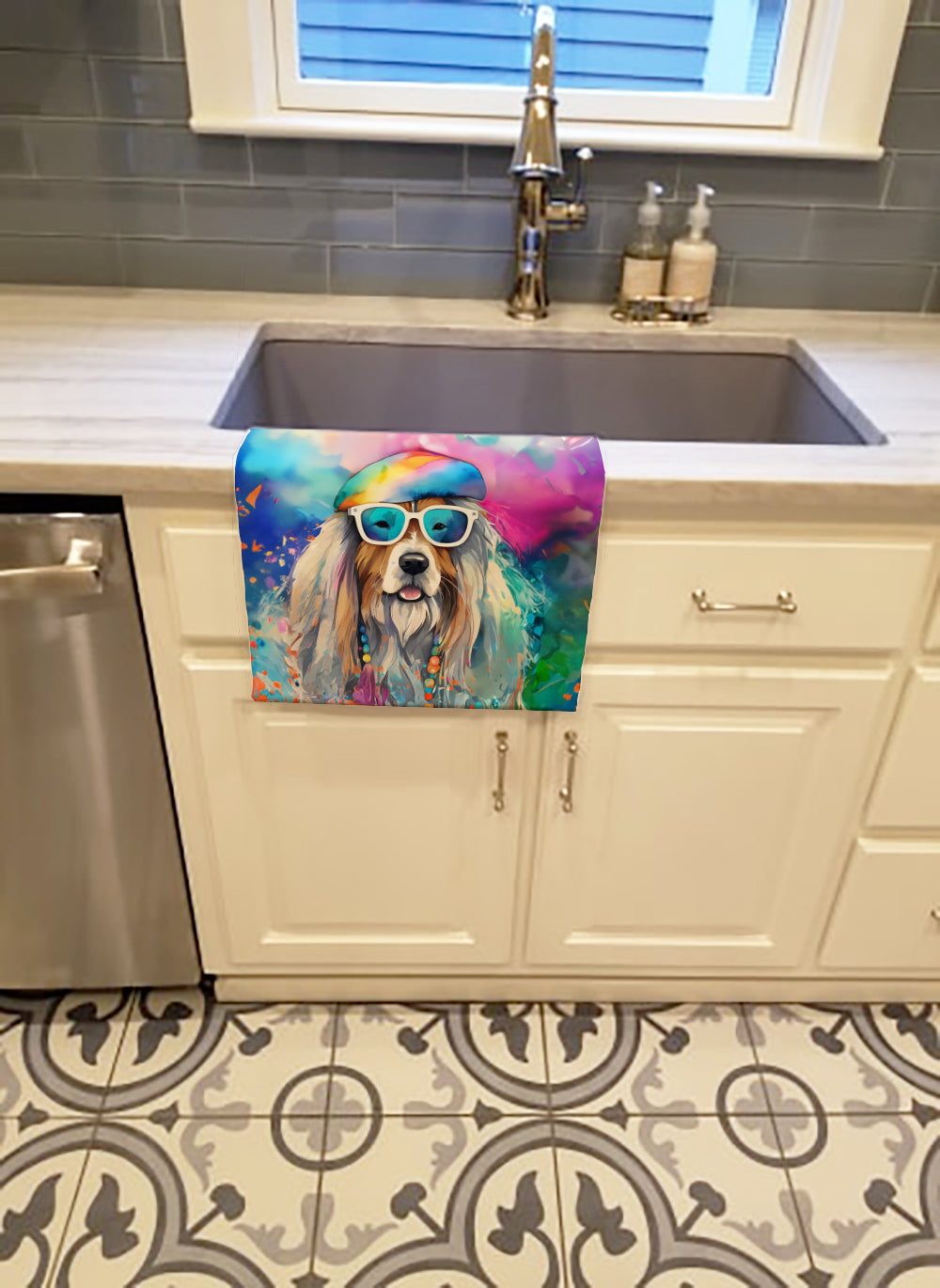 Buy this Bearded Collie Hippie Dawg Kitchen Towel