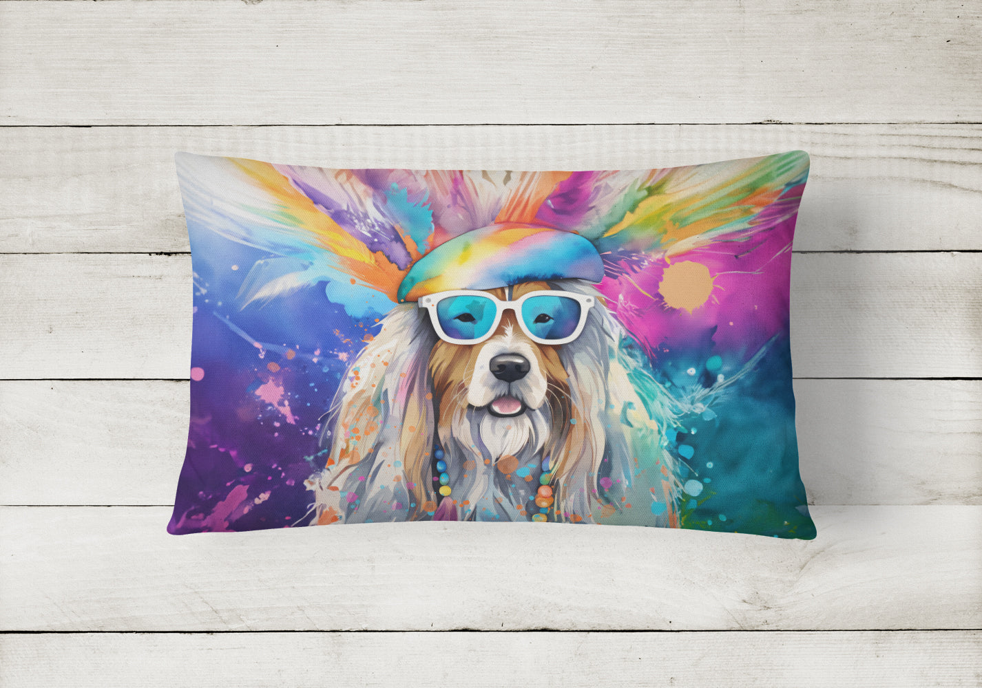 Buy this Bearded Collie Hippie Dawg Fabric Decorative Pillow