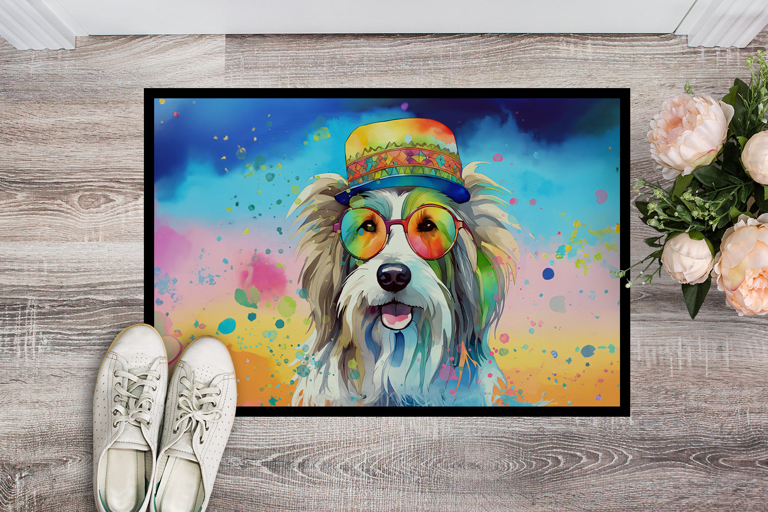 Bearded Collie Hippie Dawg Indoor or Outdoor Mat 24x36