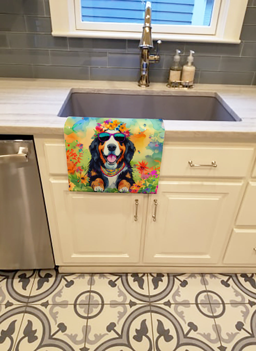 Bernese Mountain Dog Hippie Dawg Kitchen Towel