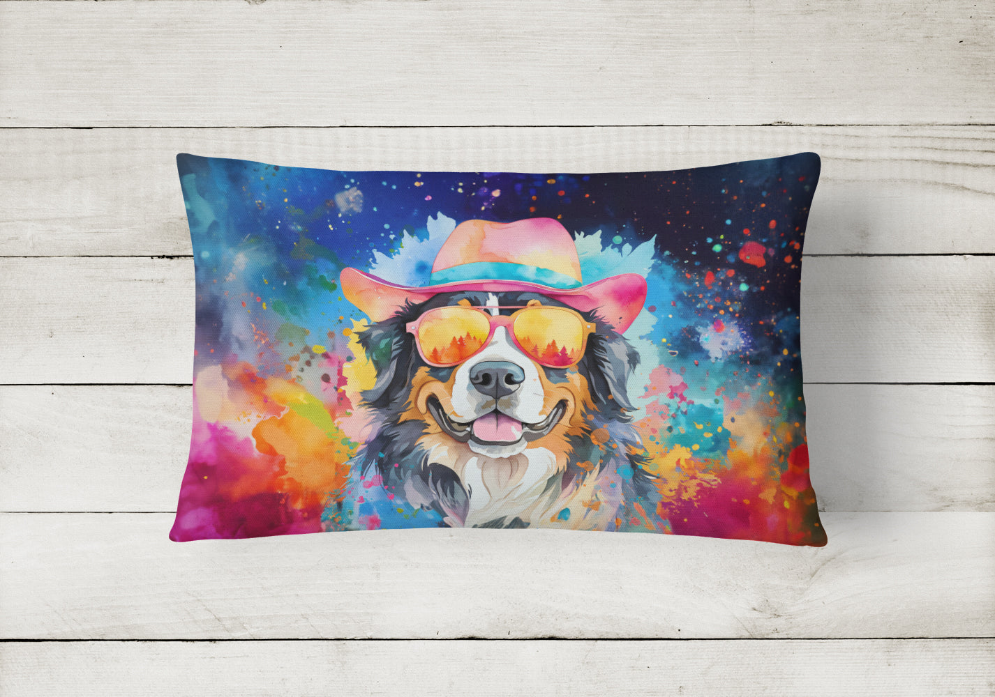 Bernese Mountain Dog Hippie Dawg Fabric Decorative Pillow