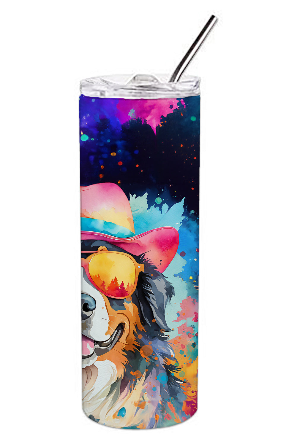 Bernese Mountain Dog Hippie Dawg Stainless Steel Skinny Tumbler