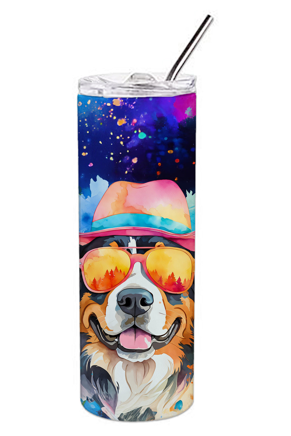 Bernese Mountain Dog Hippie Dawg Stainless Steel Skinny Tumbler