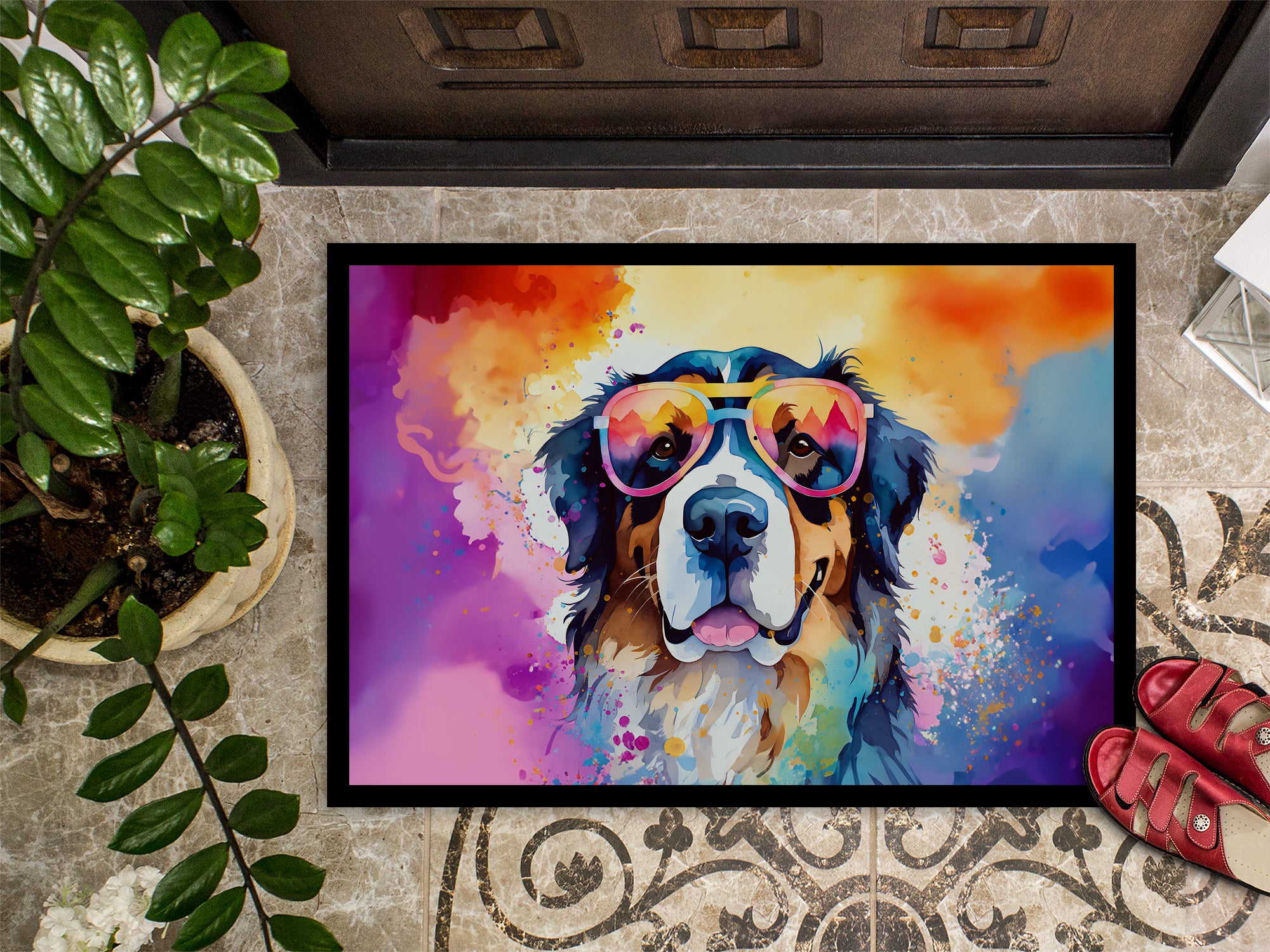 Bernese Mountain Dog Hippie Dawg Doormat