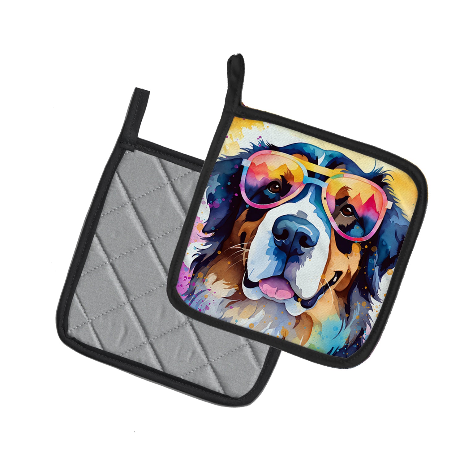 Bernese Mountain Dog Hippie Dawg Pair of Pot Holders