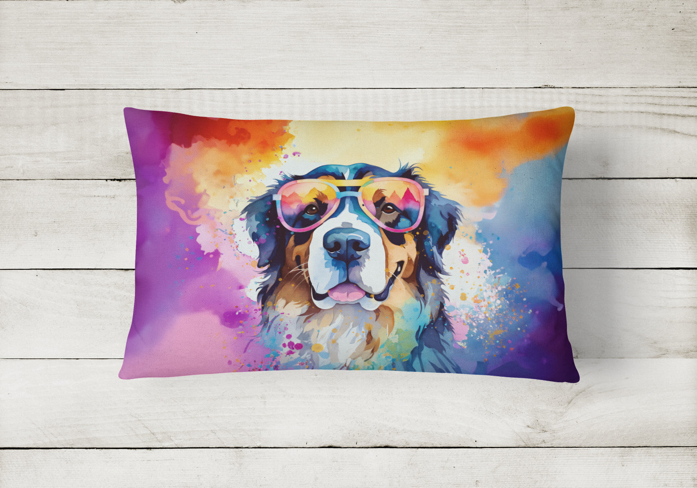 Bernese Mountain Dog Hippie Dawg Fabric Decorative Pillow