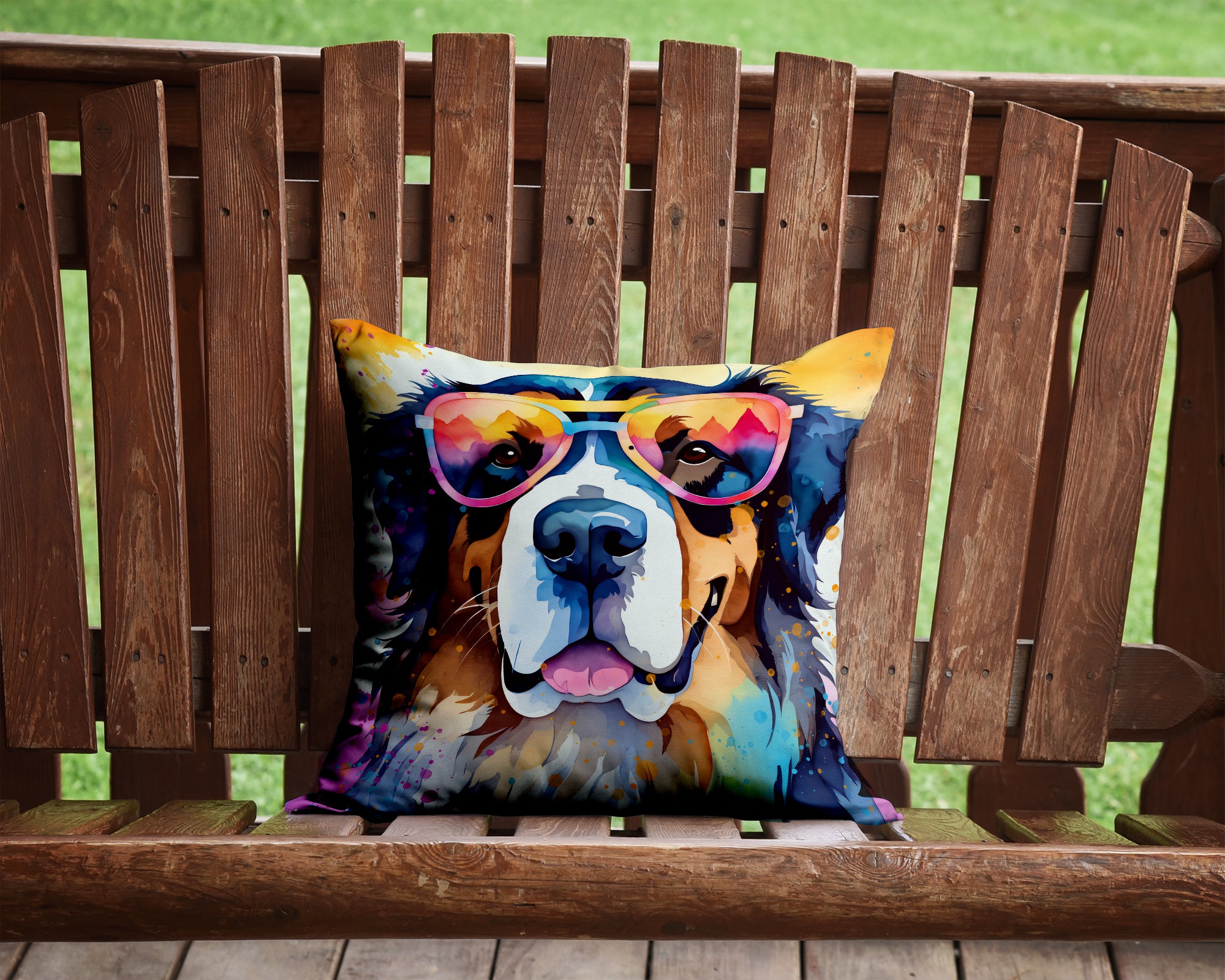 Bernese Mountain Dog Hippie Dawg Fabric Decorative Pillow