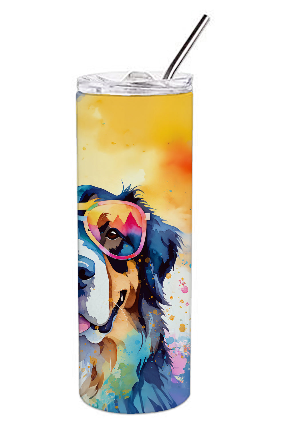 Bernese Mountain Dog Hippie Dawg Stainless Steel Skinny Tumbler