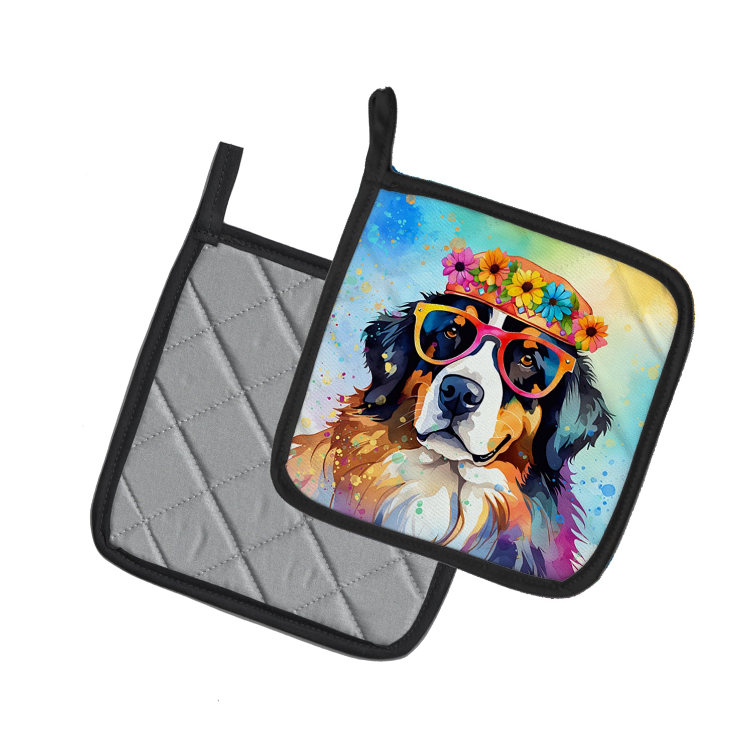 Bernese Mountain Dog Hippie Dawg Pair of Pot Holders
