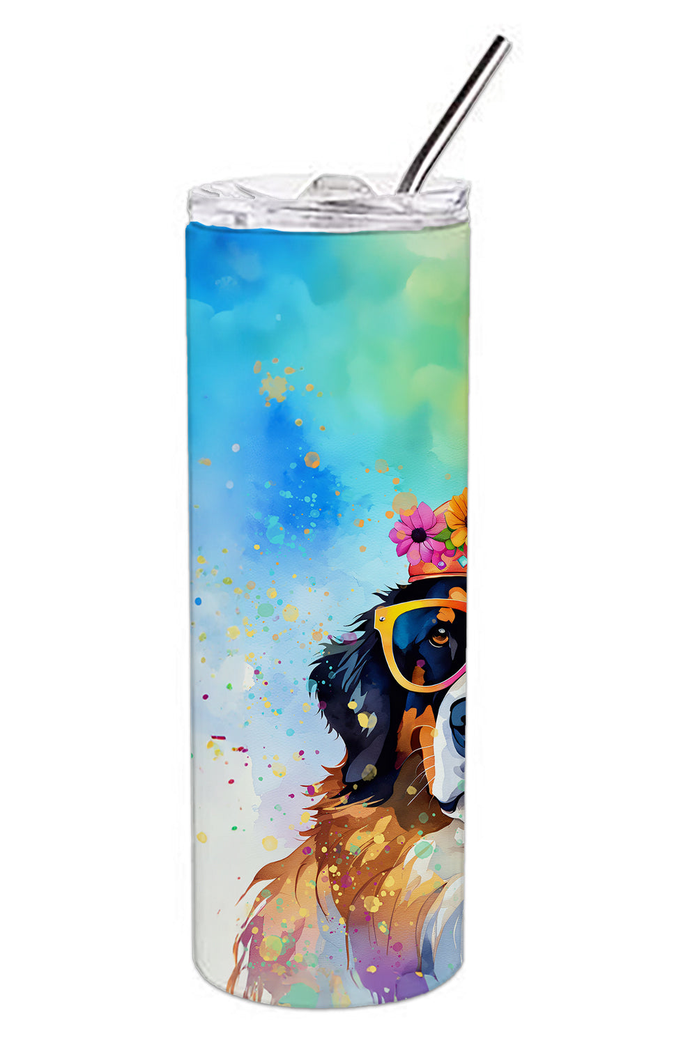 Bernese Mountain Dog Hippie Dawg Stainless Steel Skinny Tumbler