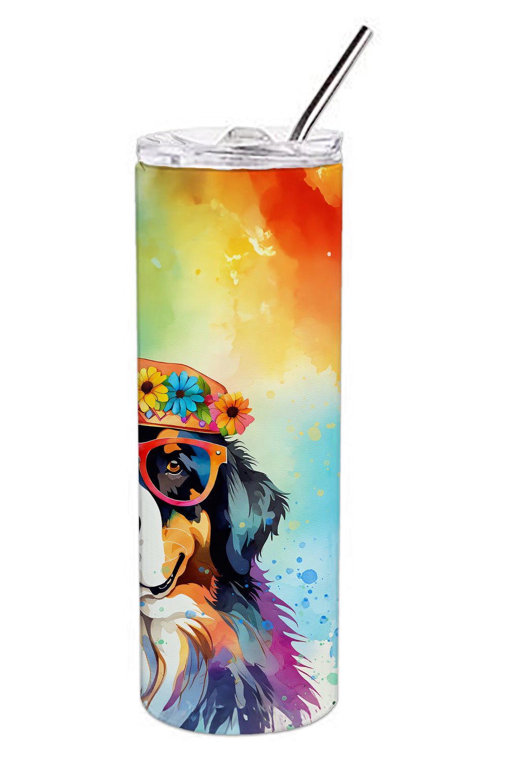 Bernese Mountain Dog Hippie Dawg Stainless Steel Skinny Tumbler