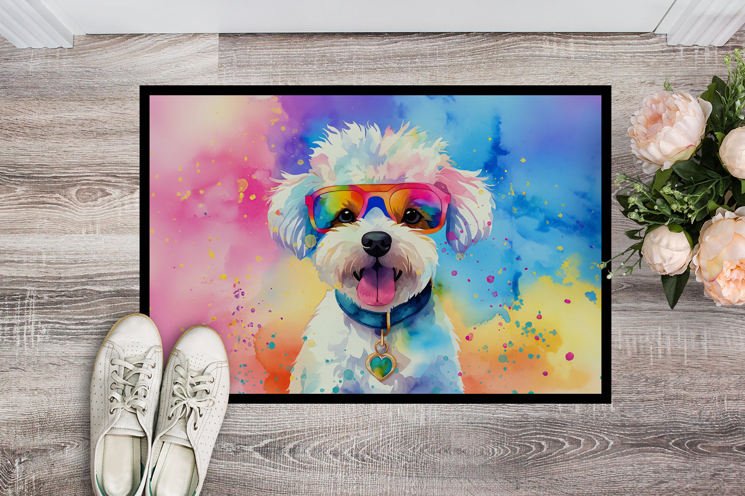 Buy this Bichon Frise Hippie Dawg Indoor or Outdoor Mat 24x36