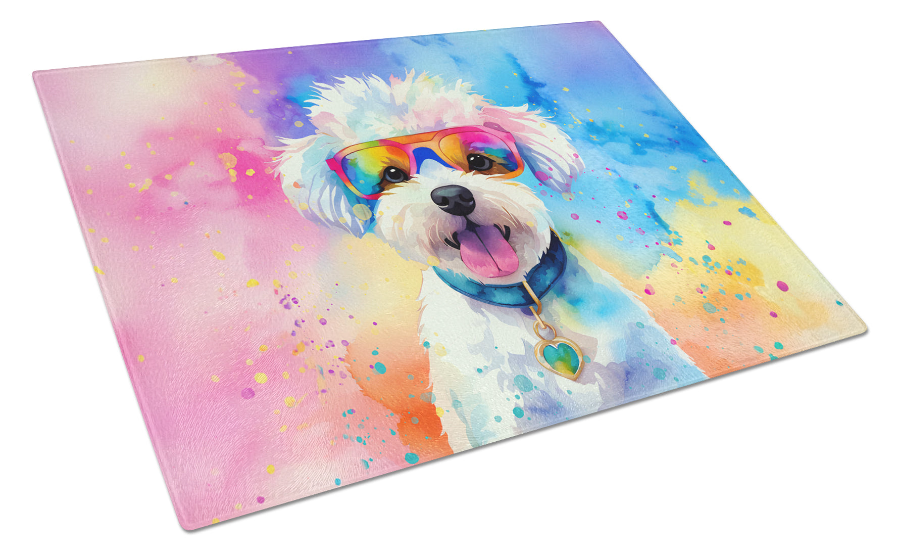 Buy this Bichon Frise Hippie Dawg Glass Cutting Board Large