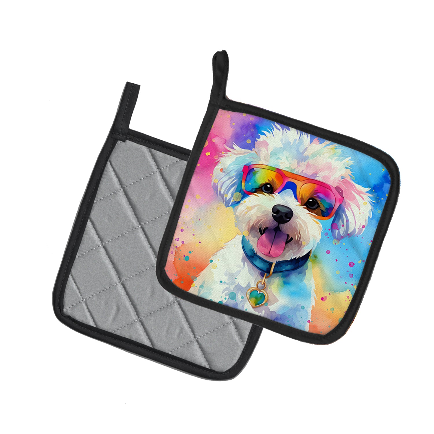 Buy this Bichon Frise Hippie Dawg Pair of Pot Holders