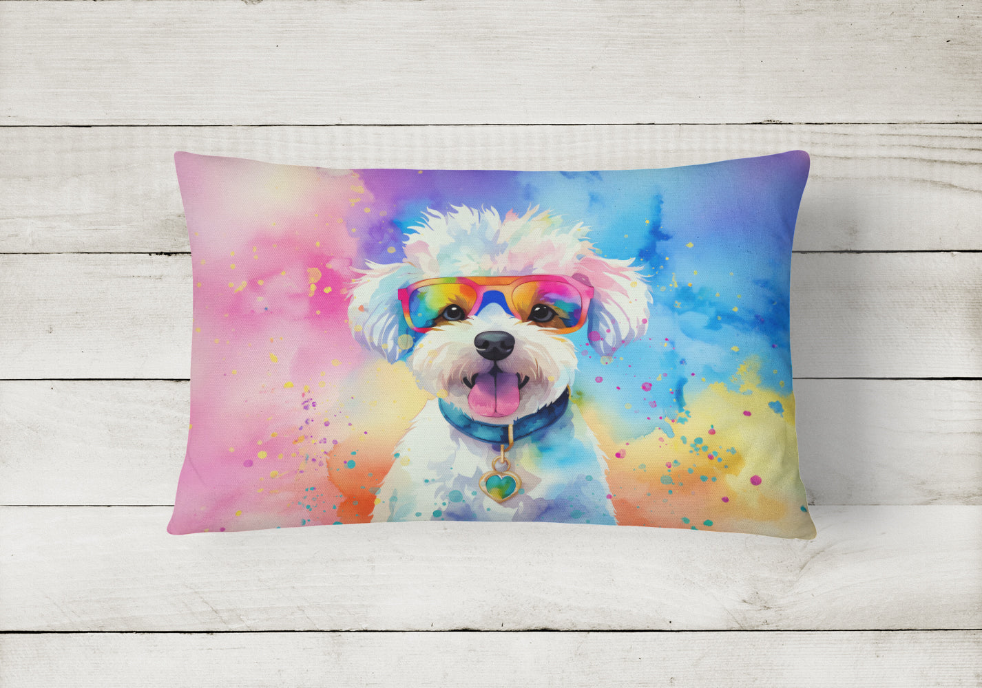 Bichon Frise Hippie Dawg Fabric Decorative Pillow