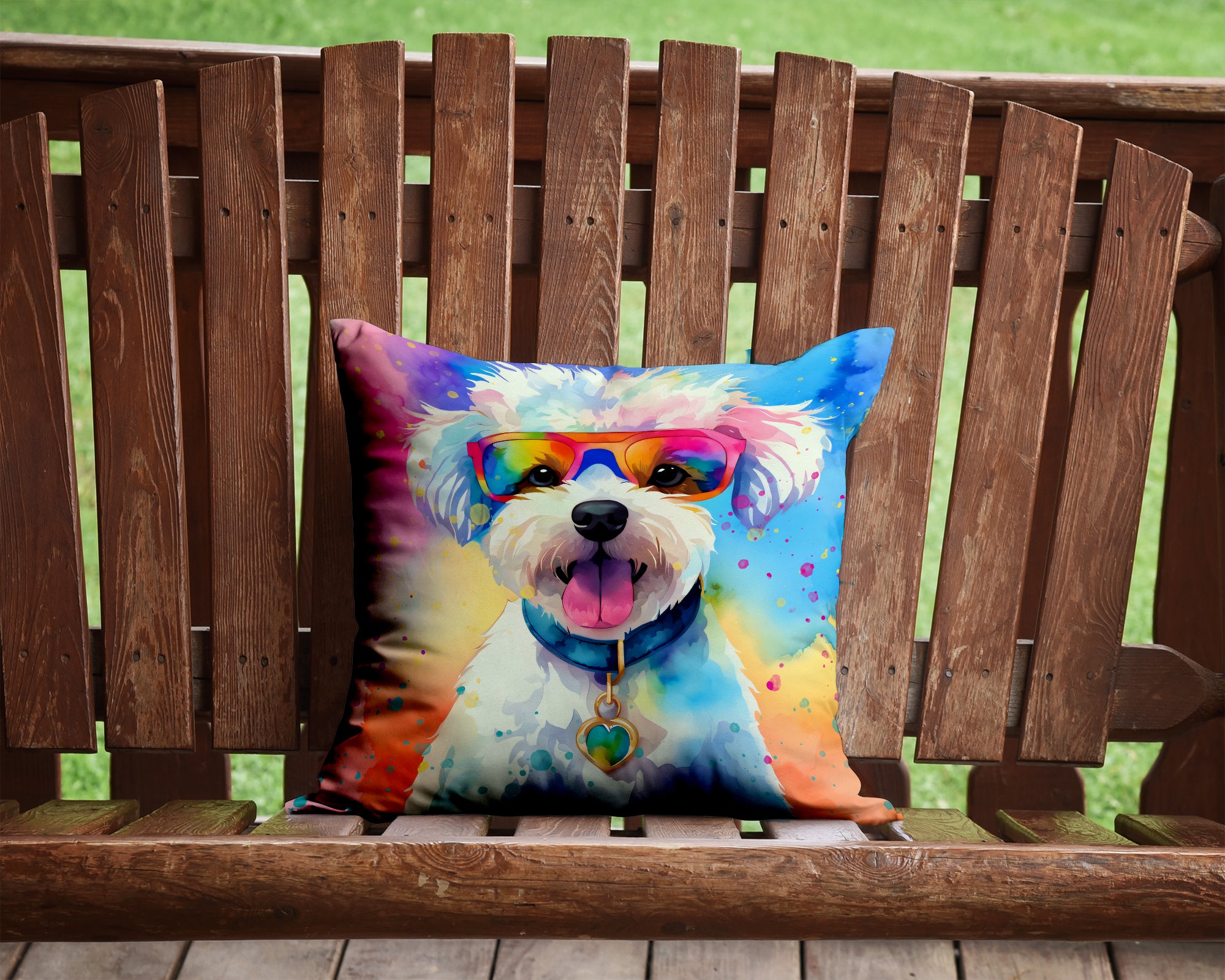 Bichon Frise Hippie Dawg Fabric Decorative Pillow