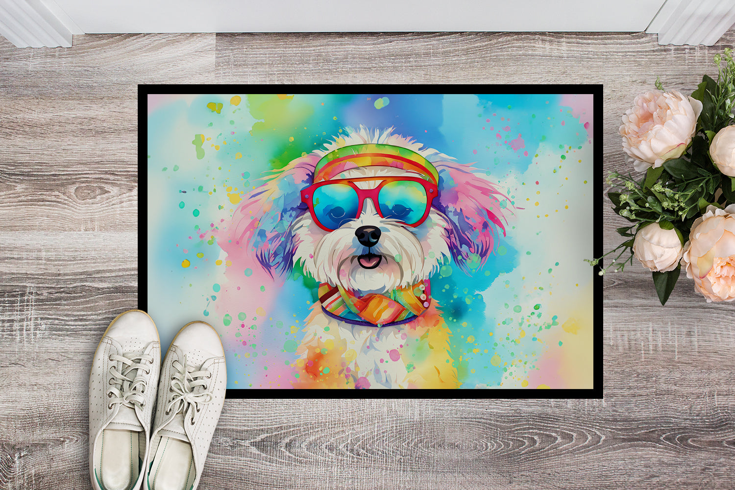 Bichon Frise Hippie Dawg Indoor or Outdoor Mat 24x36