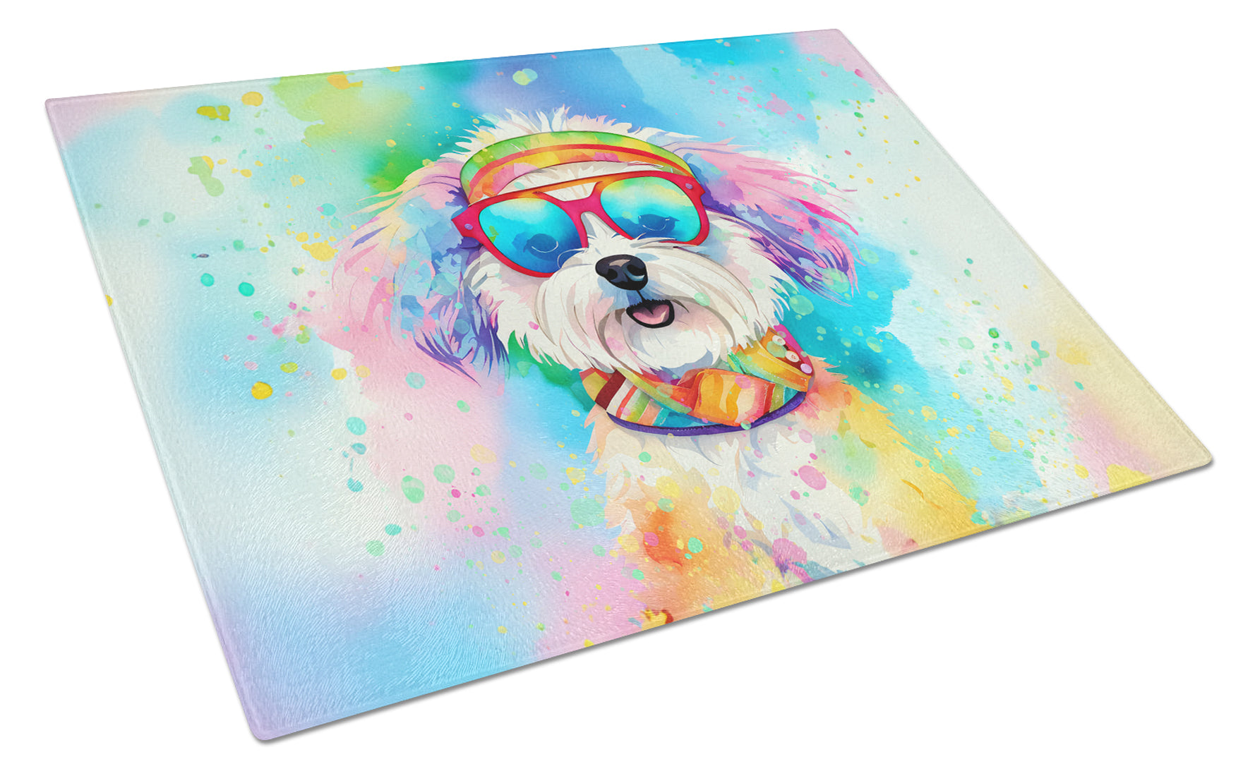 Buy this Bichon Frise Hippie Dawg Glass Cutting Board Large