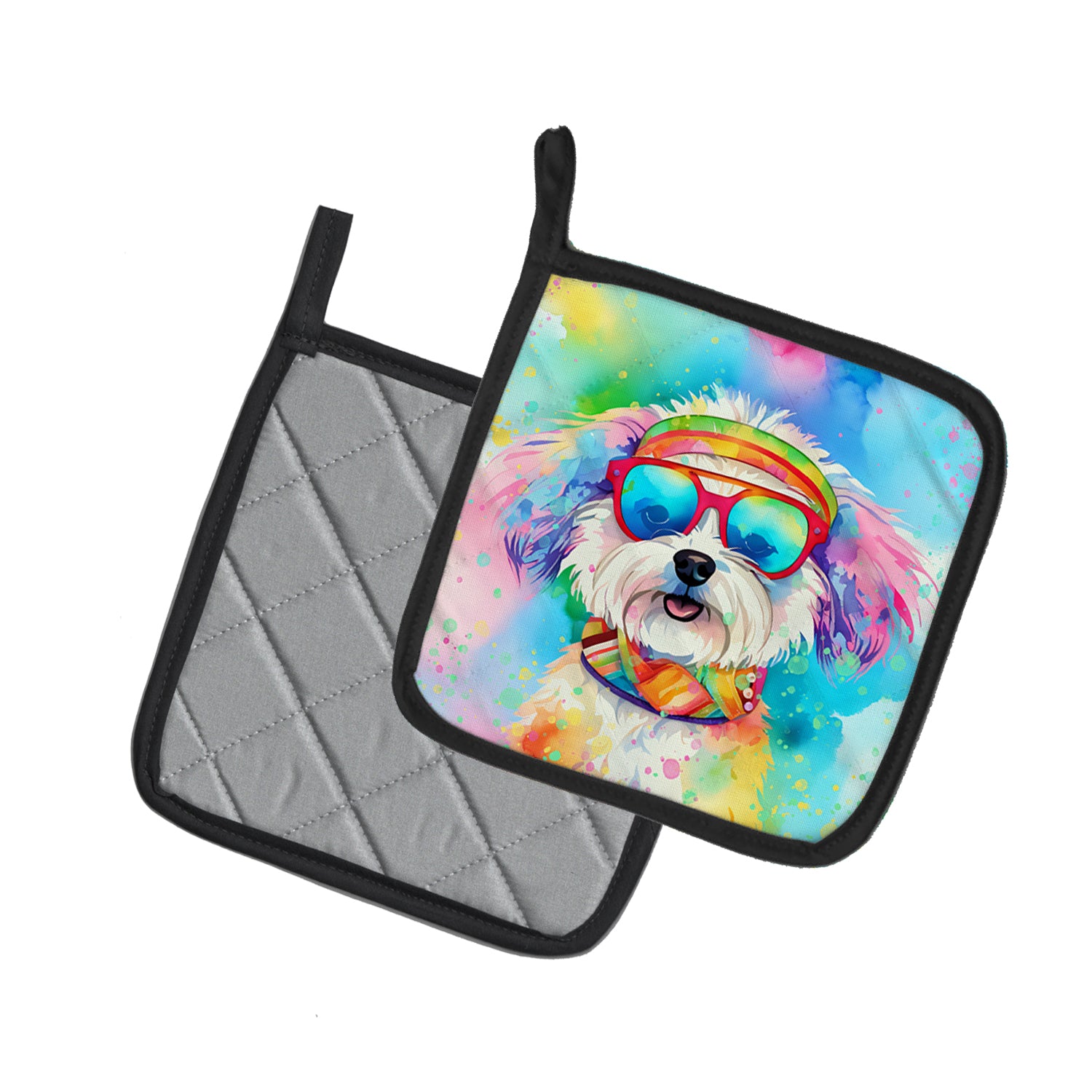 Buy this Bichon Frise Hippie Dawg Pair of Pot Holders