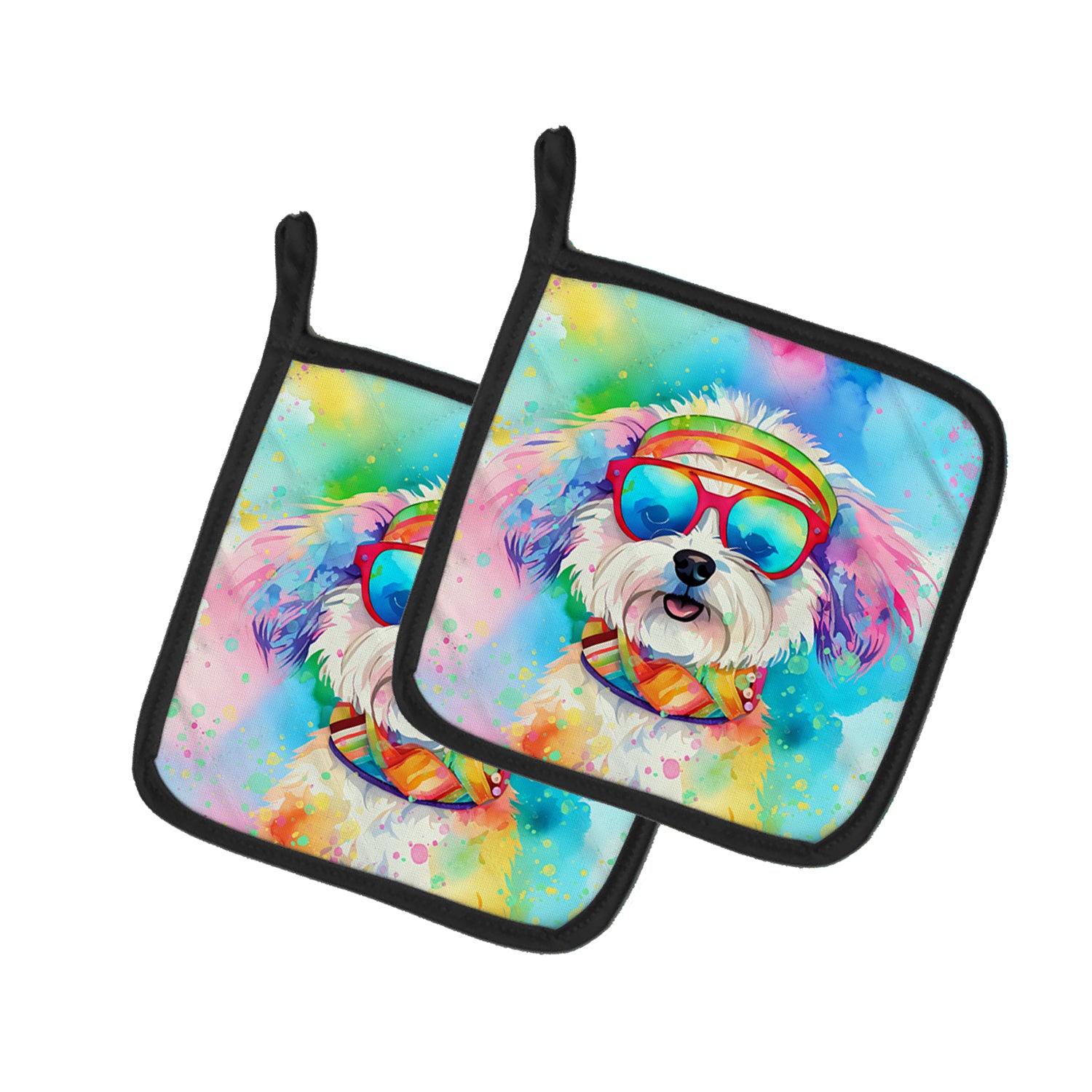 Buy this Bichon Frise Hippie Dawg Pair of Pot Holders