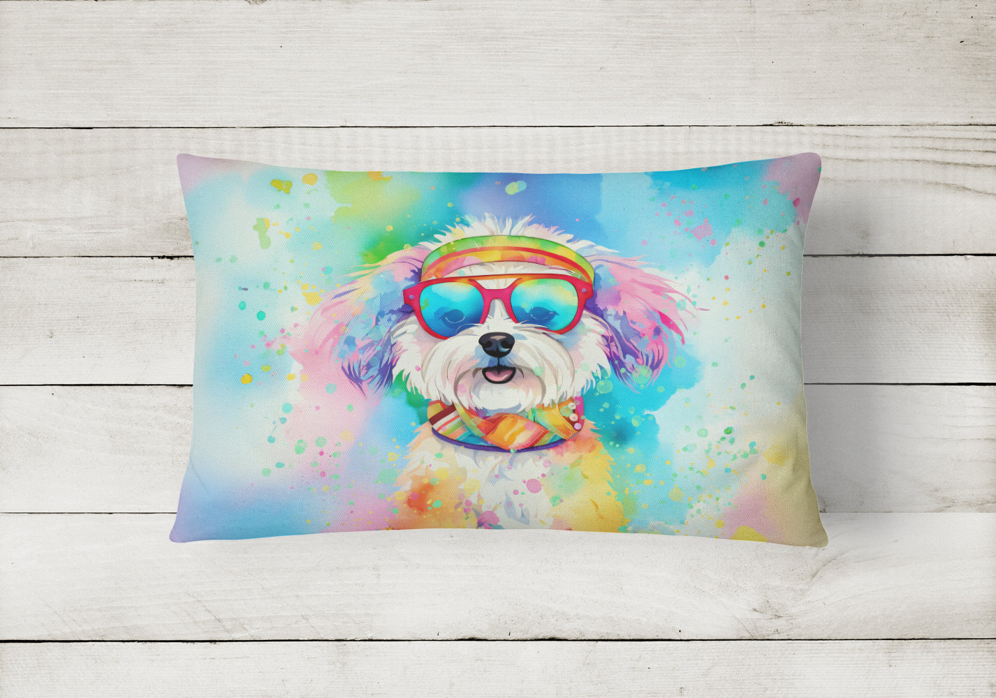 Bichon Frise Hippie Dawg Fabric Decorative Pillow