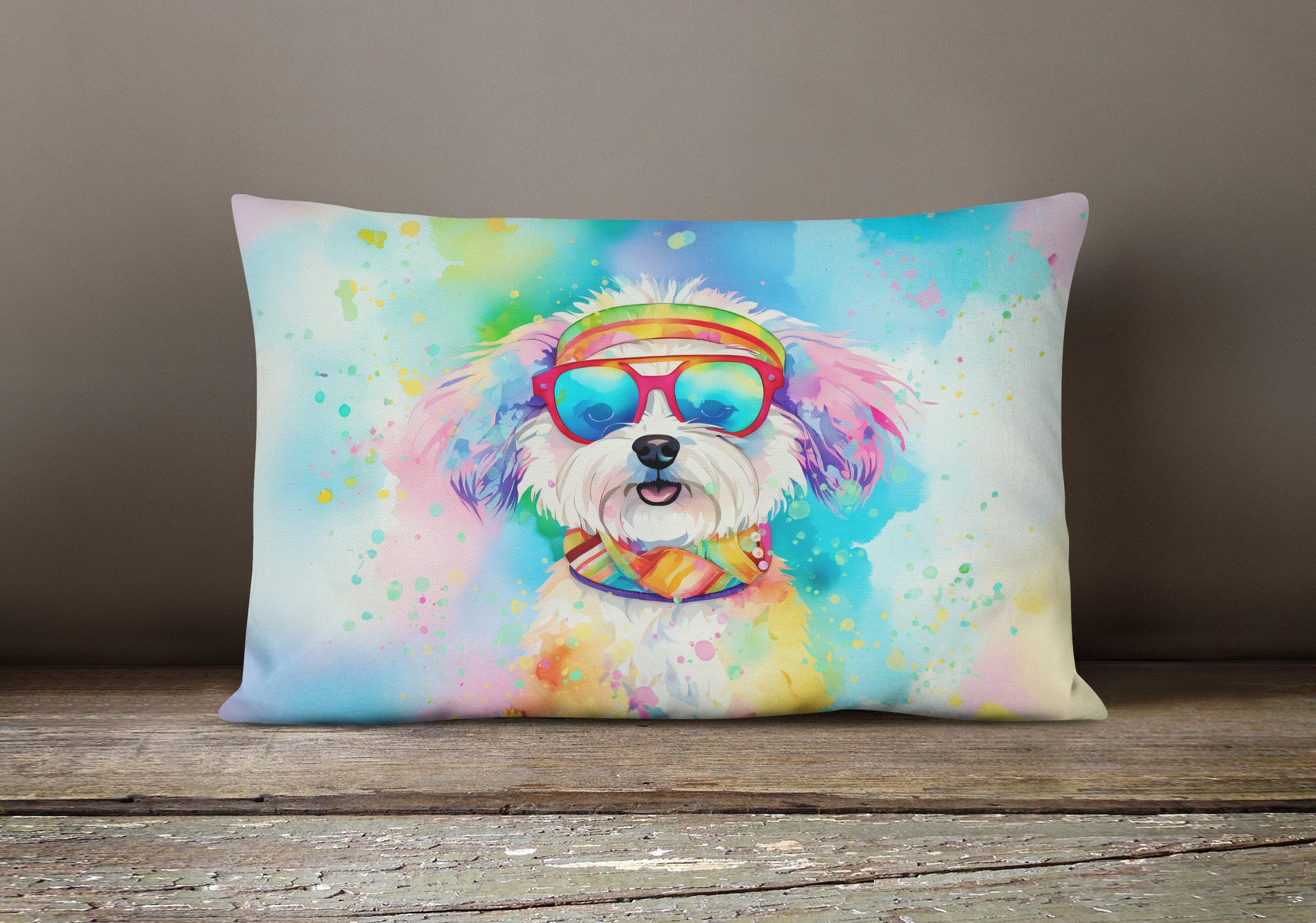 Bichon Frise Hippie Dawg Fabric Decorative Pillow