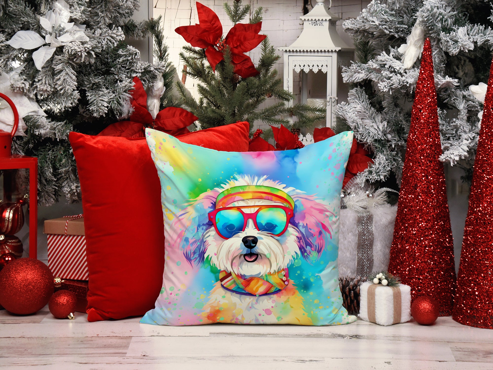 Bichon Frise Hippie Dawg Fabric Decorative Pillow