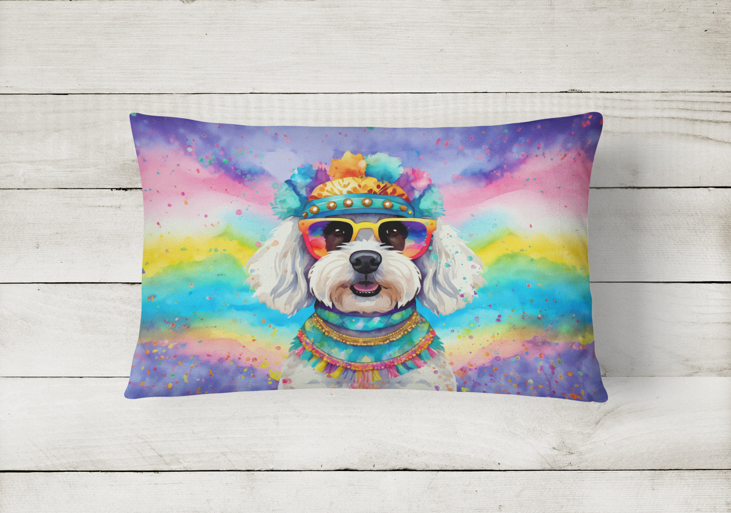 Bichon Frise Hippie Dawg Fabric Decorative Pillow