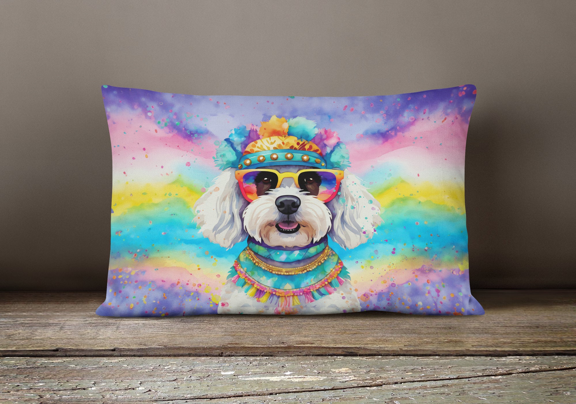 Bichon Frise Hippie Dawg Fabric Decorative Pillow