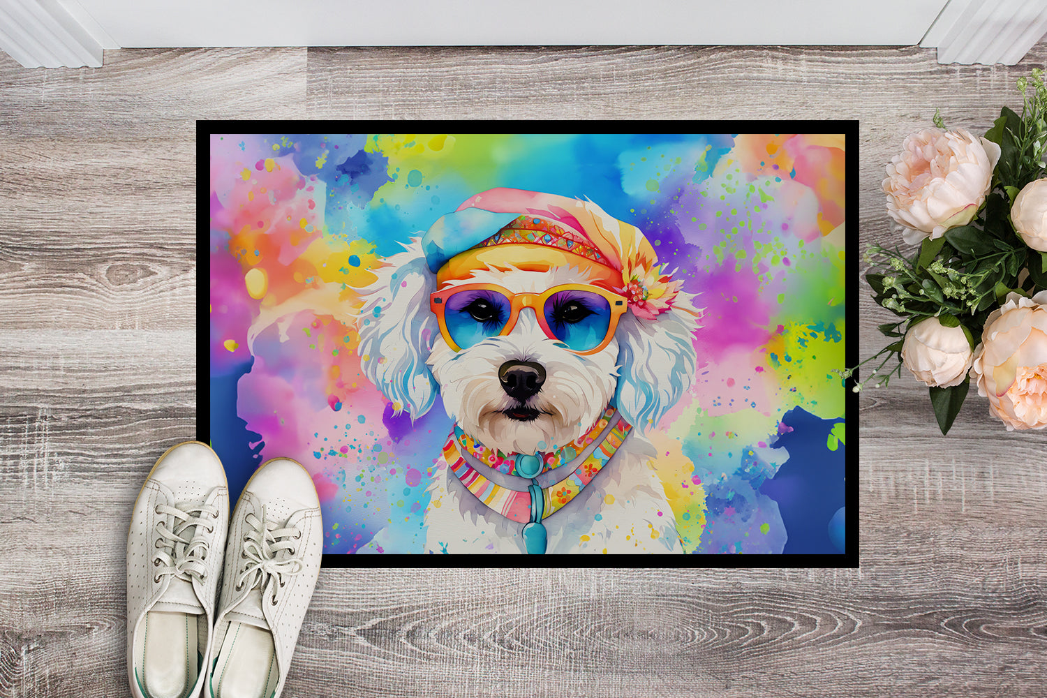 Buy this Bichon Frise Hippie Dawg Indoor or Outdoor Mat 24x36