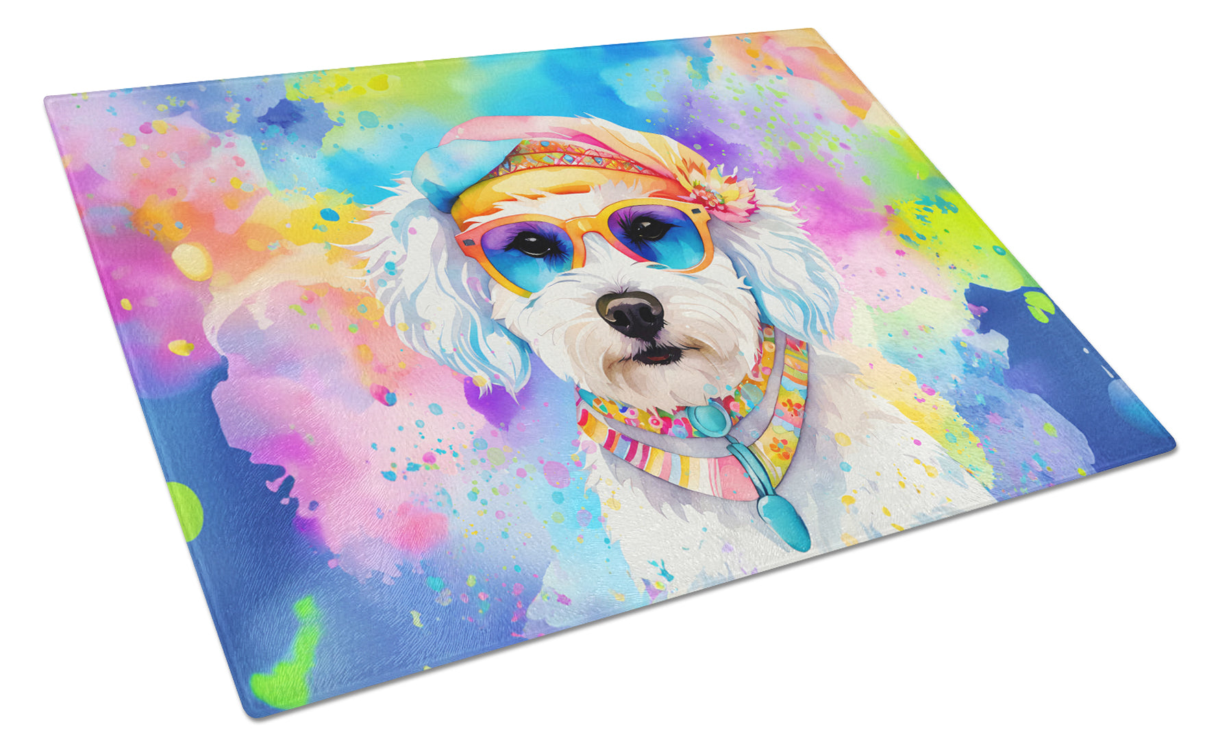 Buy this Bichon Frise Hippie Dawg Glass Cutting Board Large