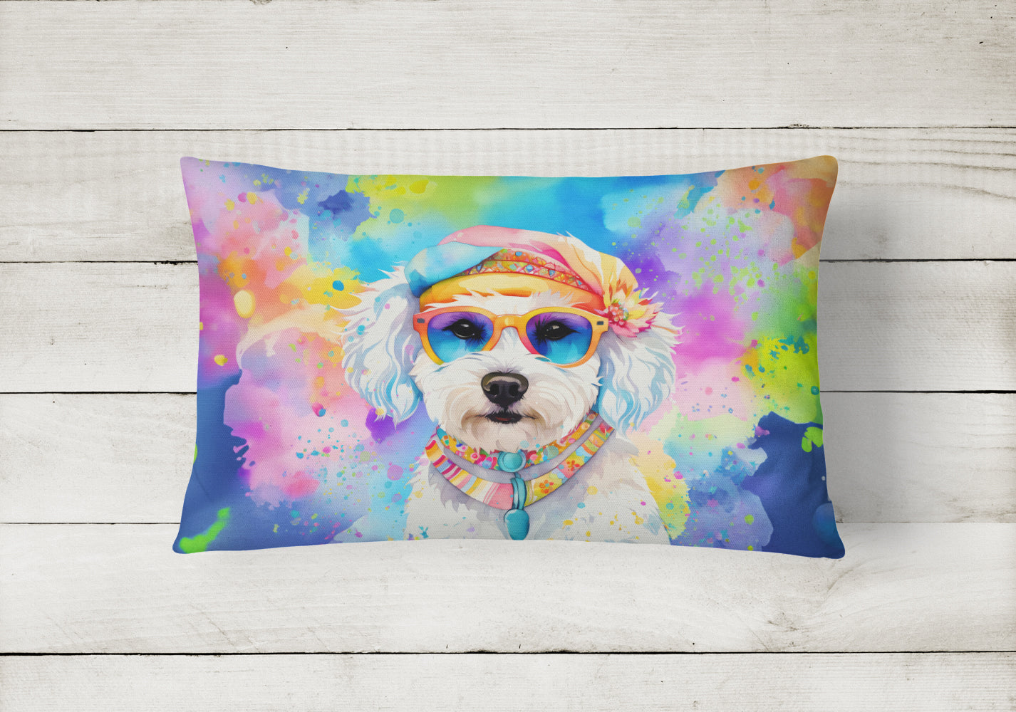 Bichon Frise Hippie Dawg Fabric Decorative Pillow