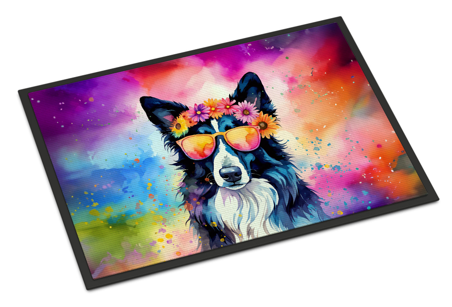 Buy this Border Collie Hippie Dawg Indoor or Outdoor Mat 24x36