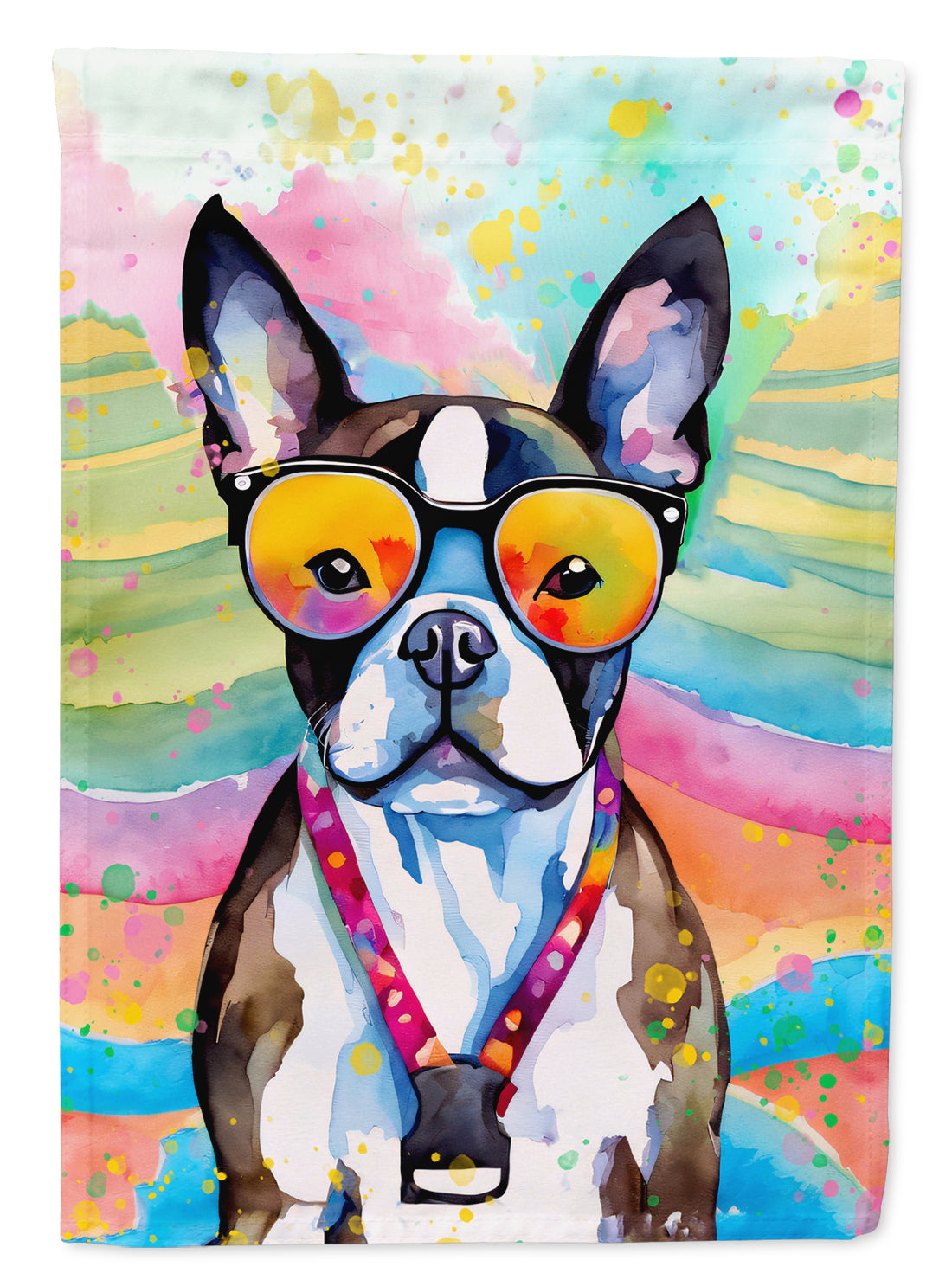 Buy this Boston Terrier Hippie Dawg House Flag