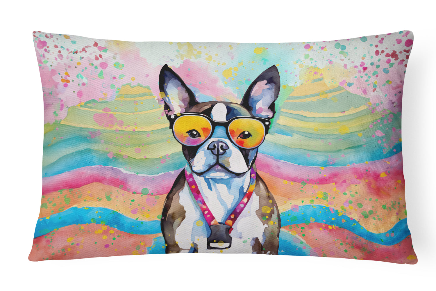 Buy this Boston Terrier Hippie Dawg Fabric Decorative Pillow