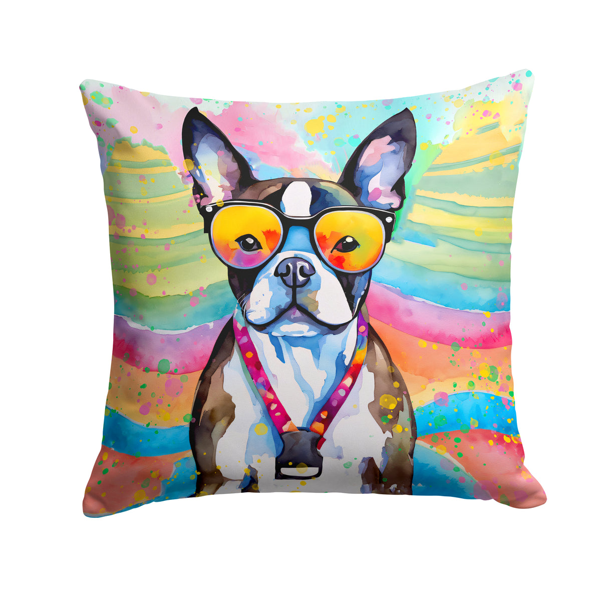 Buy this Boston Terrier Hippie Dawg Fabric Decorative Pillow