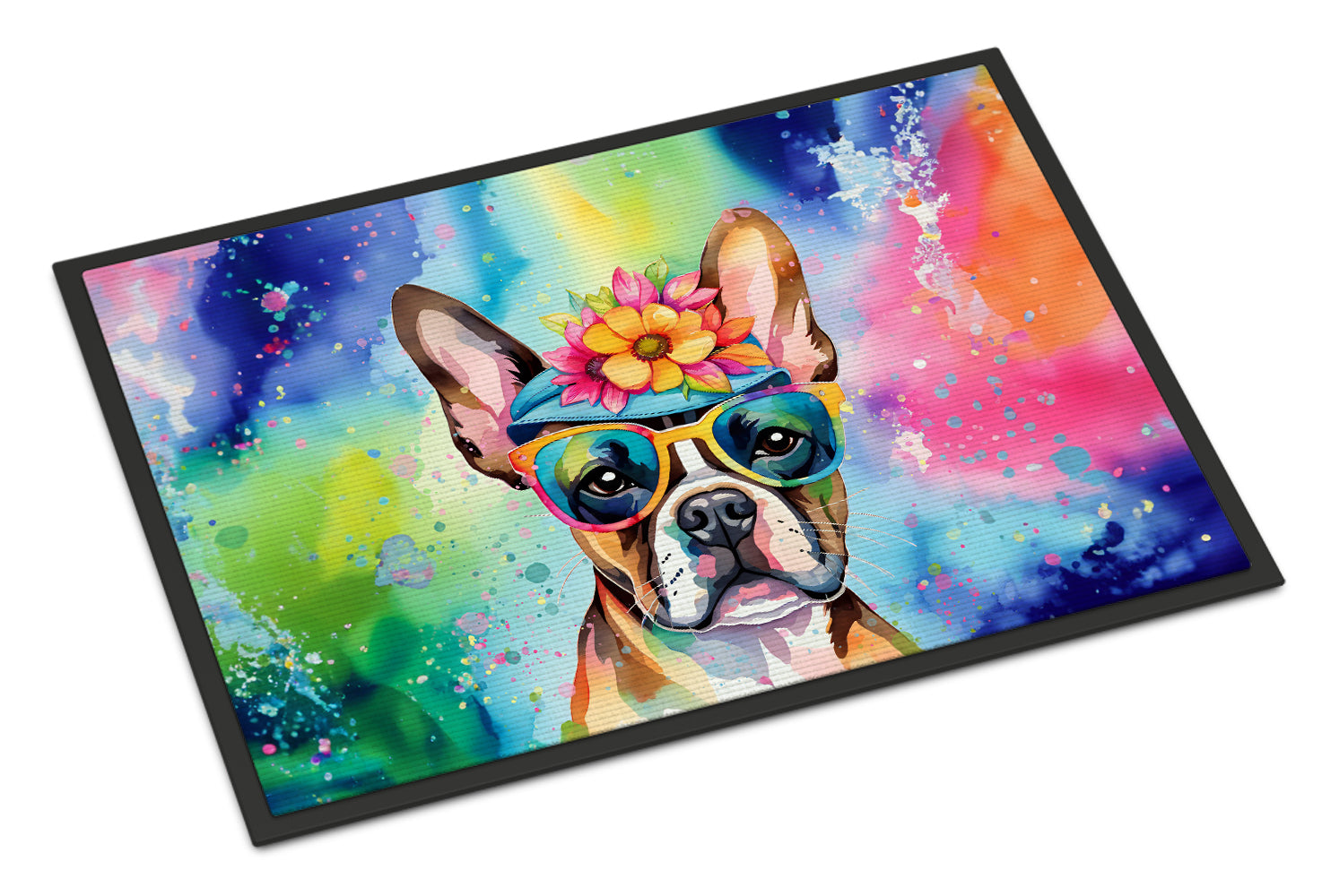 Buy this Boston Terrier Hippie Dawg Indoor or Outdoor Mat 24x36