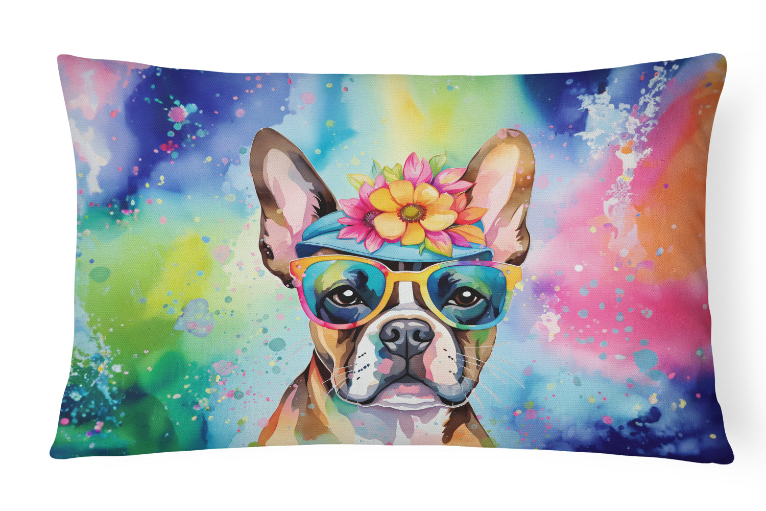 Buy this Boston Terrier Hippie Dawg Fabric Decorative Pillow