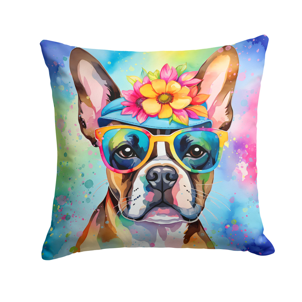 Buy this Boston Terrier Hippie Dawg Fabric Decorative Pillow