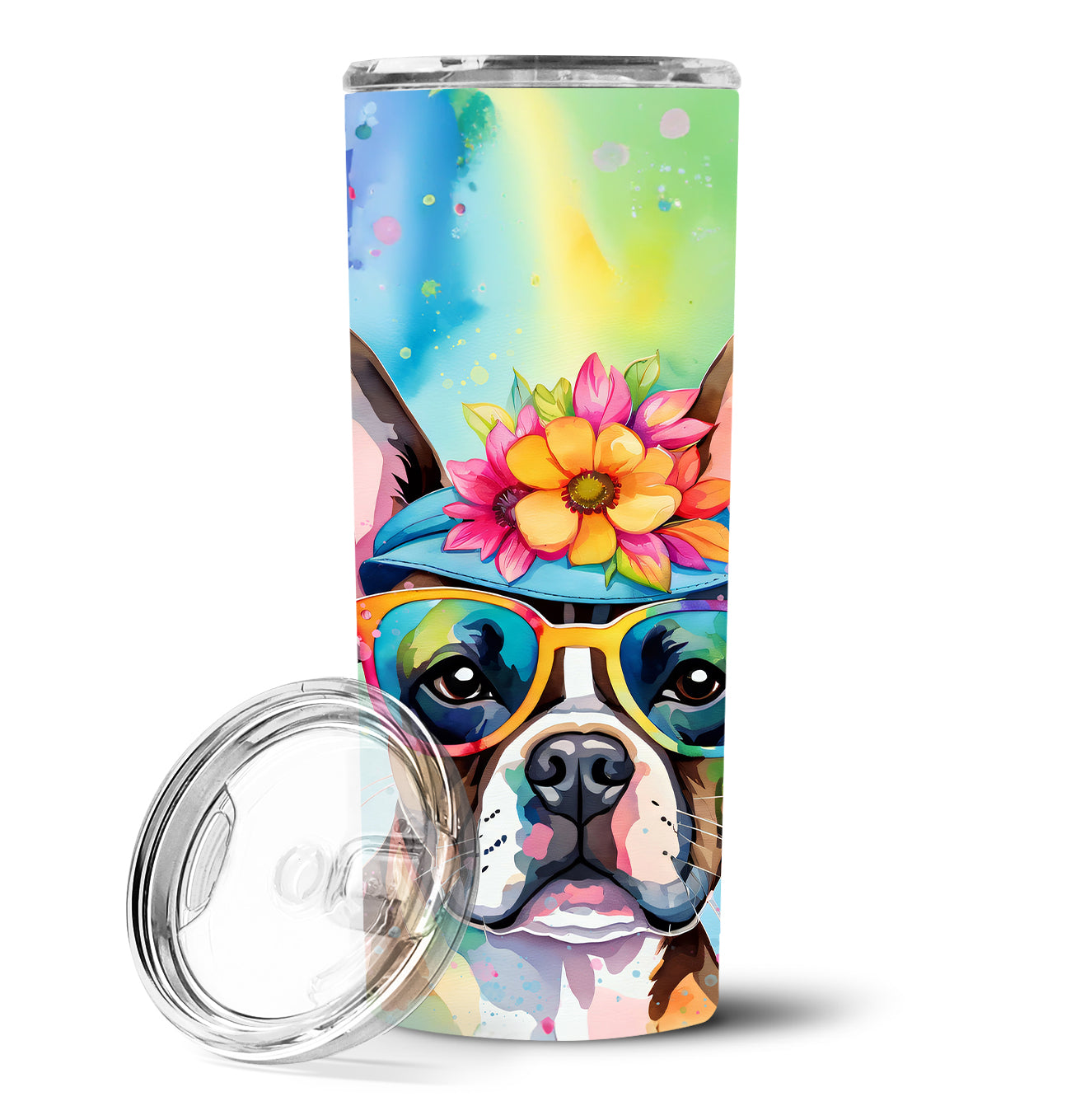 Buy this Boston Terrier Hippie Dawg Stainless Steel Skinny Tumbler