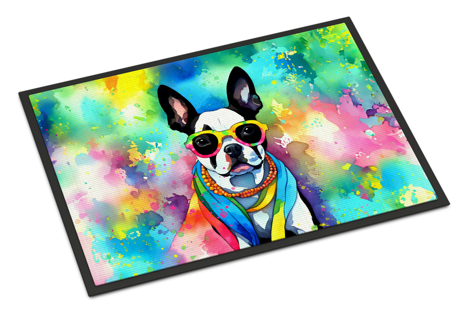 Buy this Boston Terrier Hippie Dawg Indoor or Outdoor Mat 24x36