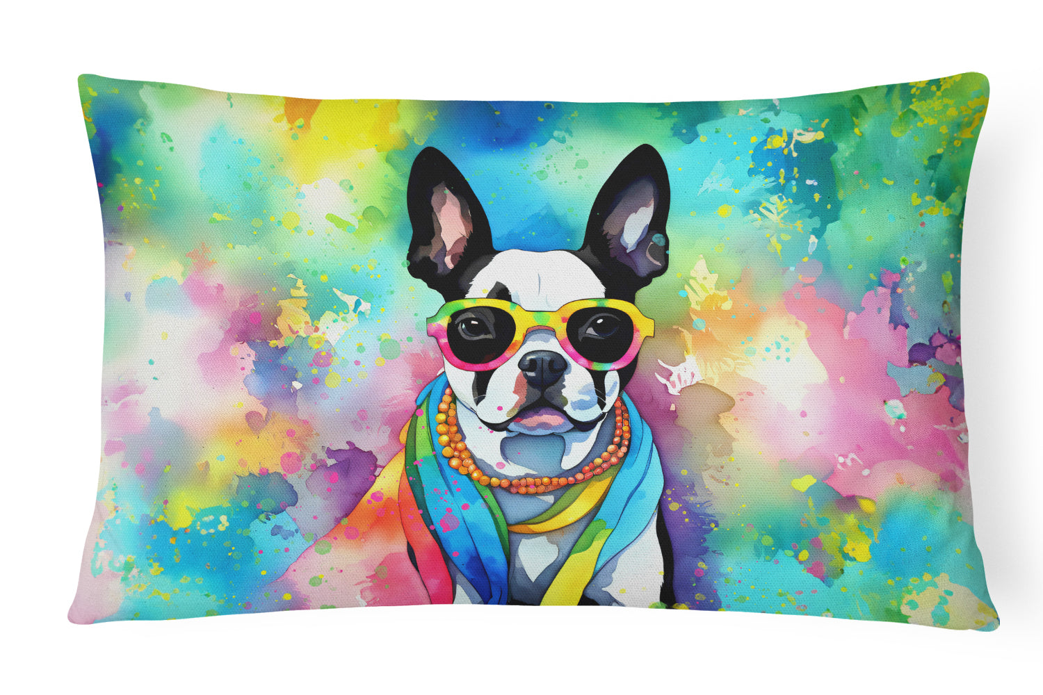 Buy this Boston Terrier Hippie Dawg Fabric Decorative Pillow